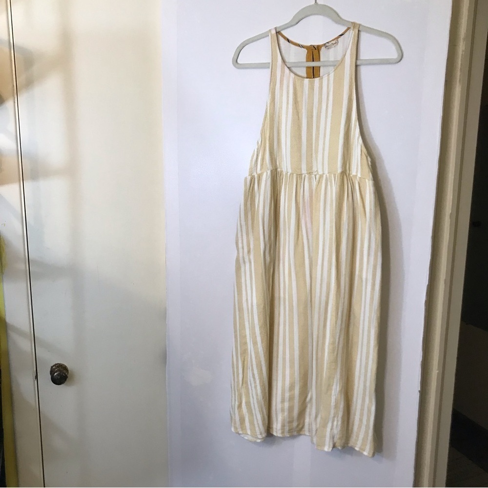 Hem & Thread Yellow & White Striped Sleeveless Midi Dress